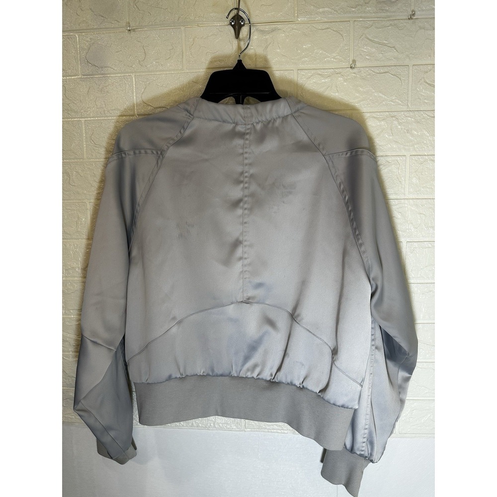 Adidas Gray Silver Bomber‎ Jacket Large Zip Windbreaker Long Sleeve Used - Picture 2 of 8